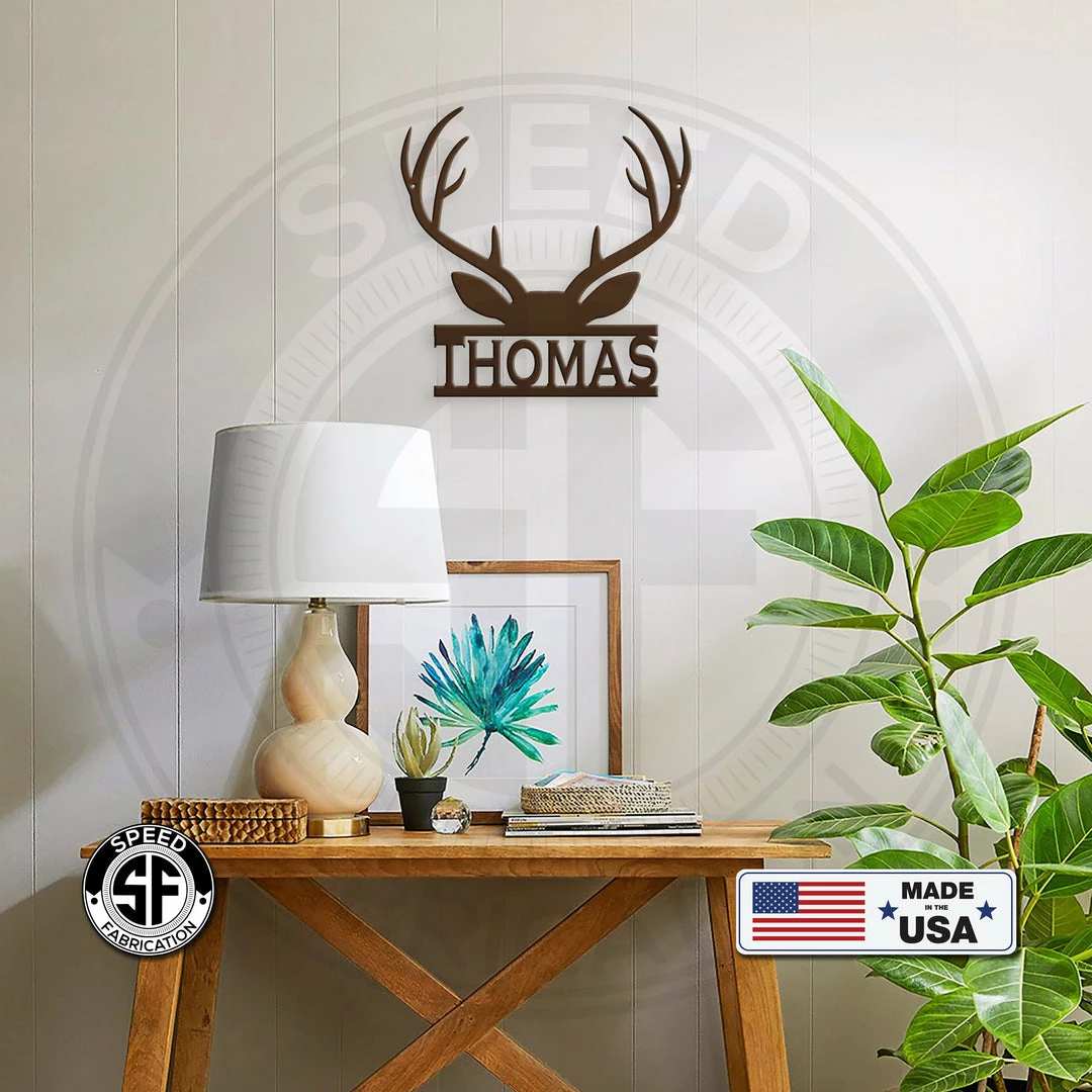 Speed Fabrication Hunting & Fishing Metal Signs Personalized Deer Antler Monogram Metal Sign