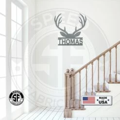 Speed Fabrication Hunting & Fishing Metal Signs Personalized Deer Antler Monogram Metal Sign