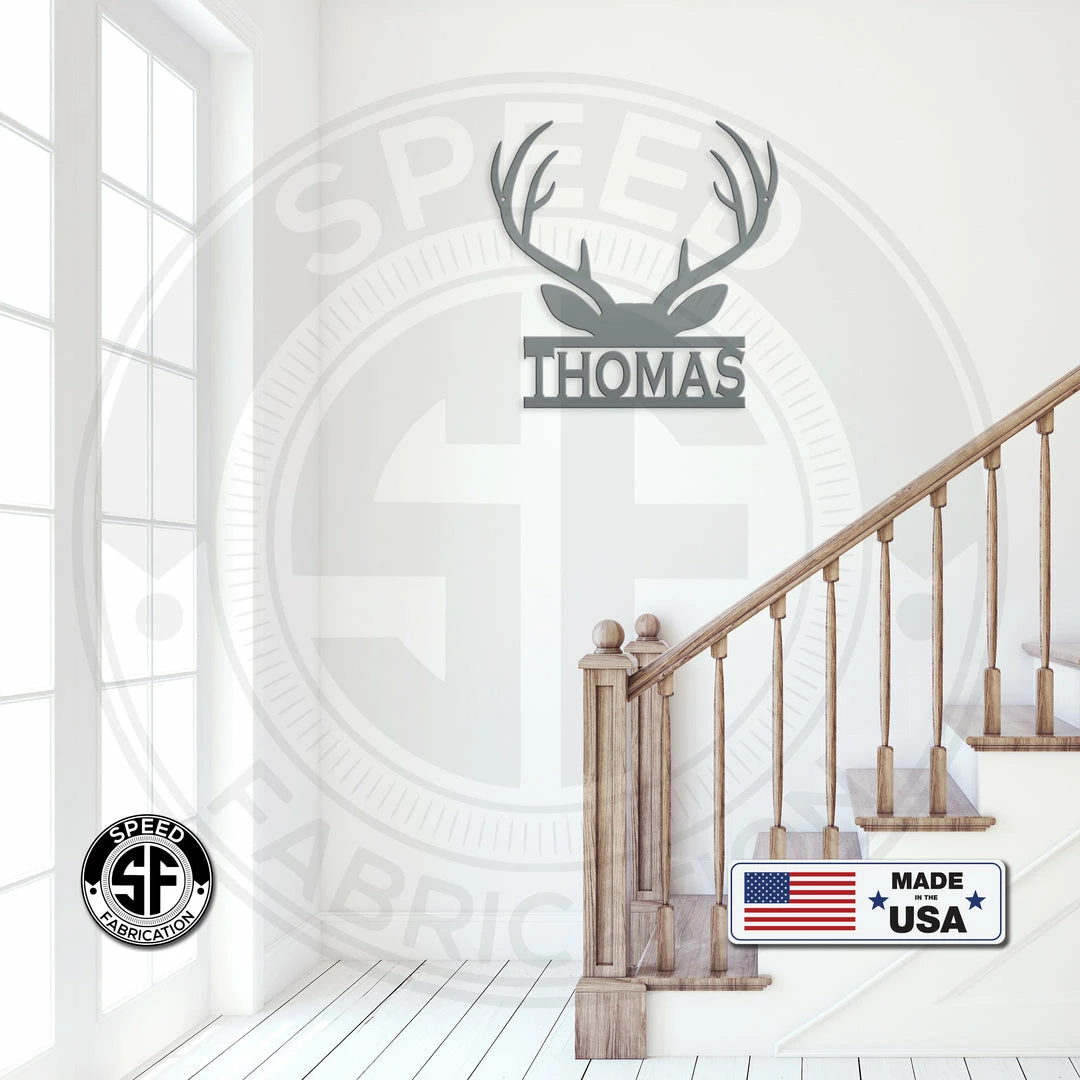 Speed Fabrication Hunting & Fishing Metal Signs Personalized Deer Antler Monogram Metal Sign