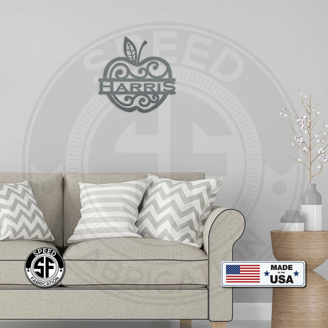 Speed Fabrication Personalized Apple Monogram Metal Sign Home Decor & Gifts