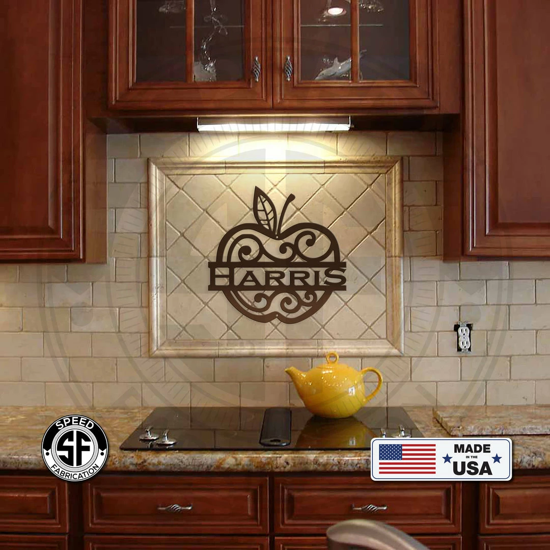 Speed Fabrication Personalized Apple Monogram Metal Sign Home Decor & Gifts