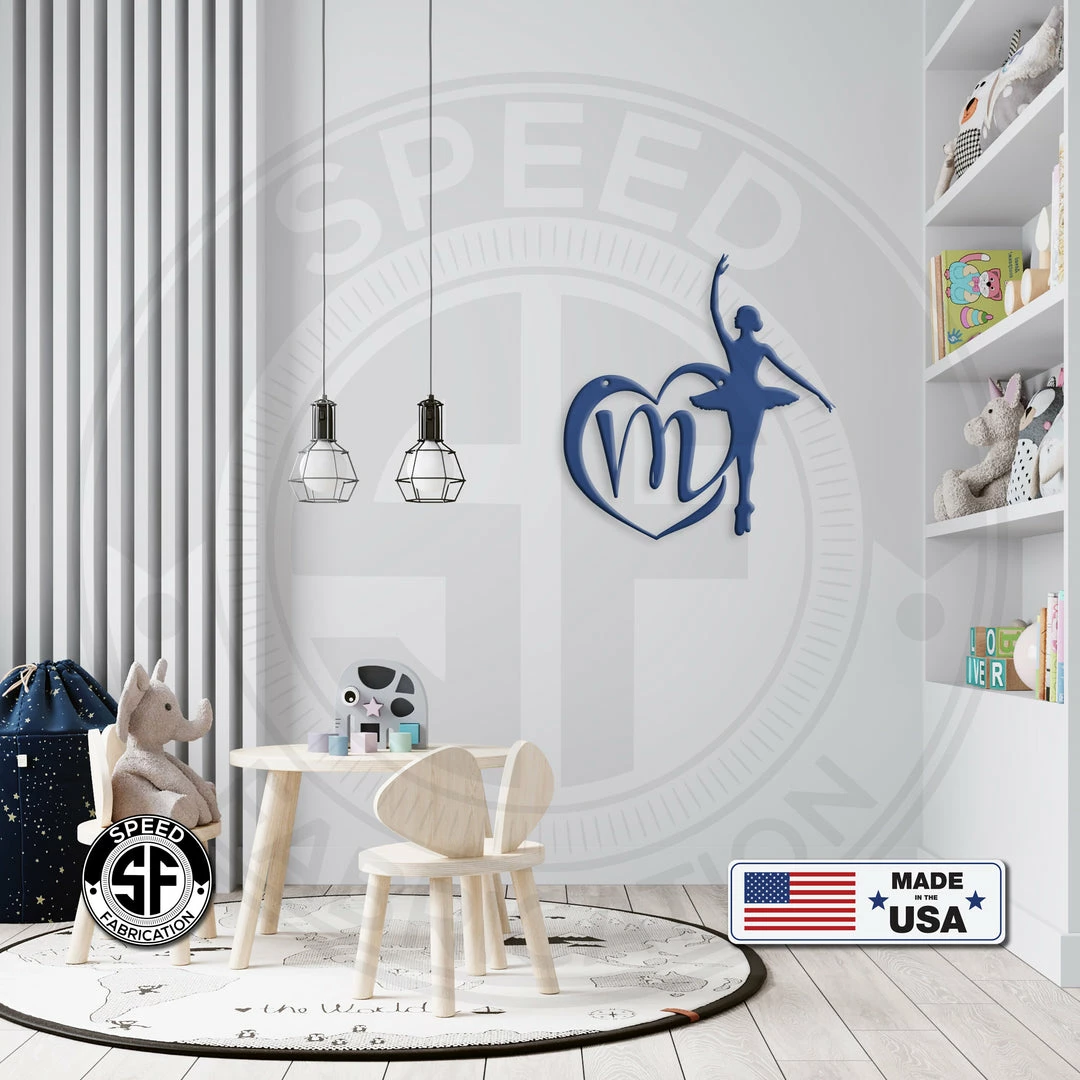 Speed Fabrication Personalized Ballerina With Heart Monogram Metal Sign