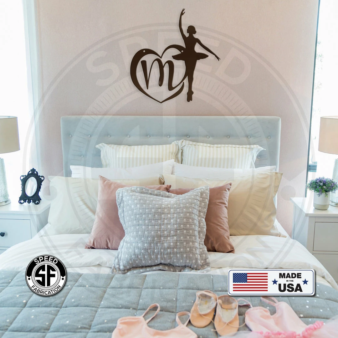 Speed Fabrication Personalized Ballerina With Heart Monogram Metal Sign