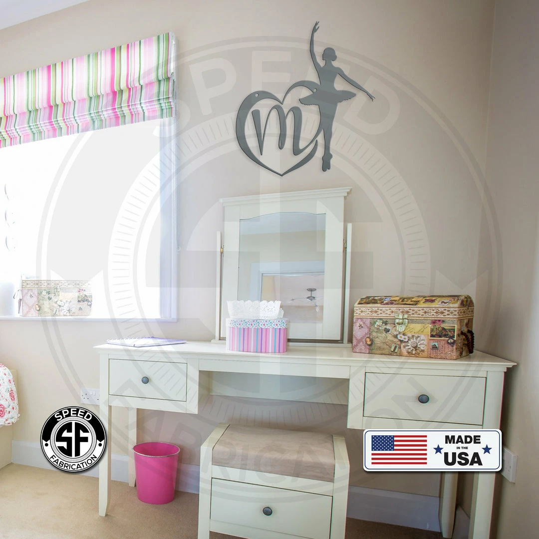 Speed Fabrication Personalized Ballerina With Heart Monogram Metal Sign