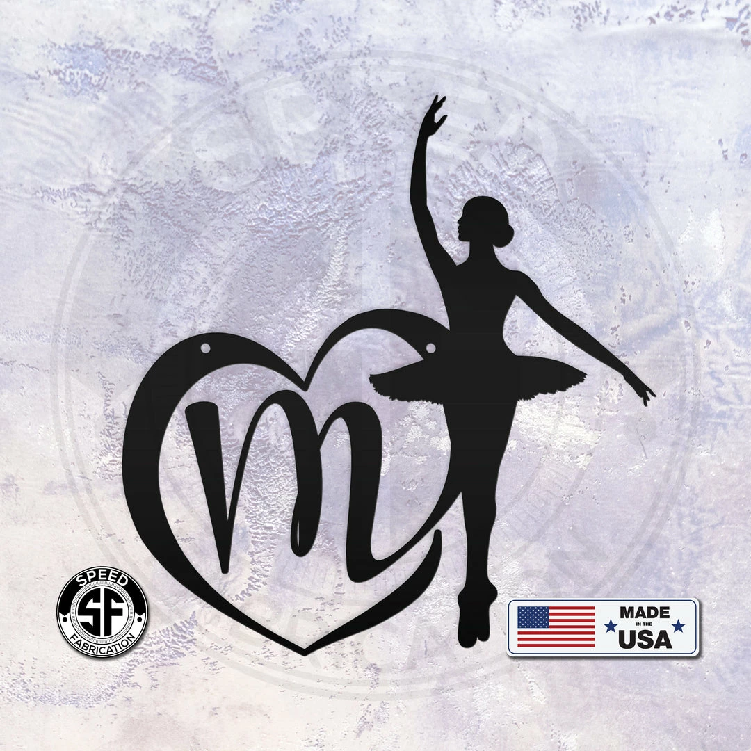 Speed Fabrication Personalized Ballerina With Heart Monogram Metal Sign
