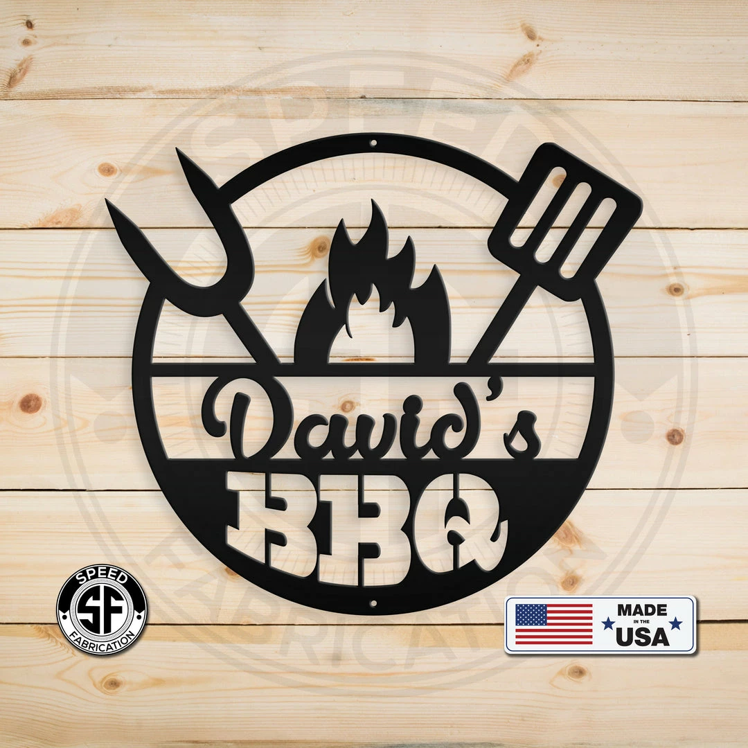 Speed Fabrication Personalized Name BBQ Metal Sign - Indoor Outdoor Home Decor & Gifts