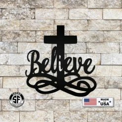 Speed Fabrication Home Decor & Gifts Believe Cross Metal Sign