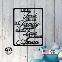 Speed Fabrication Heart/Love Metal Signs Bless The Food Before Us The Family Beside Us And The Love Between Us Amen Square Kitchen/Dining Room Metal Sign