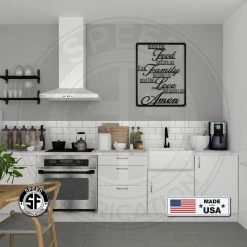 Speed Fabrication Heart/Love Metal Signs Bless The Food Before Us The Family Beside Us And The Love Between Us Amen Square Kitchen/Dining Room Metal Sign