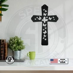 Speed Fabrication Butterfly Cross Metal Sign