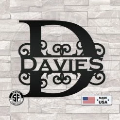 Speed Fabrication Personalized Split Curl Monogram Metal Sign