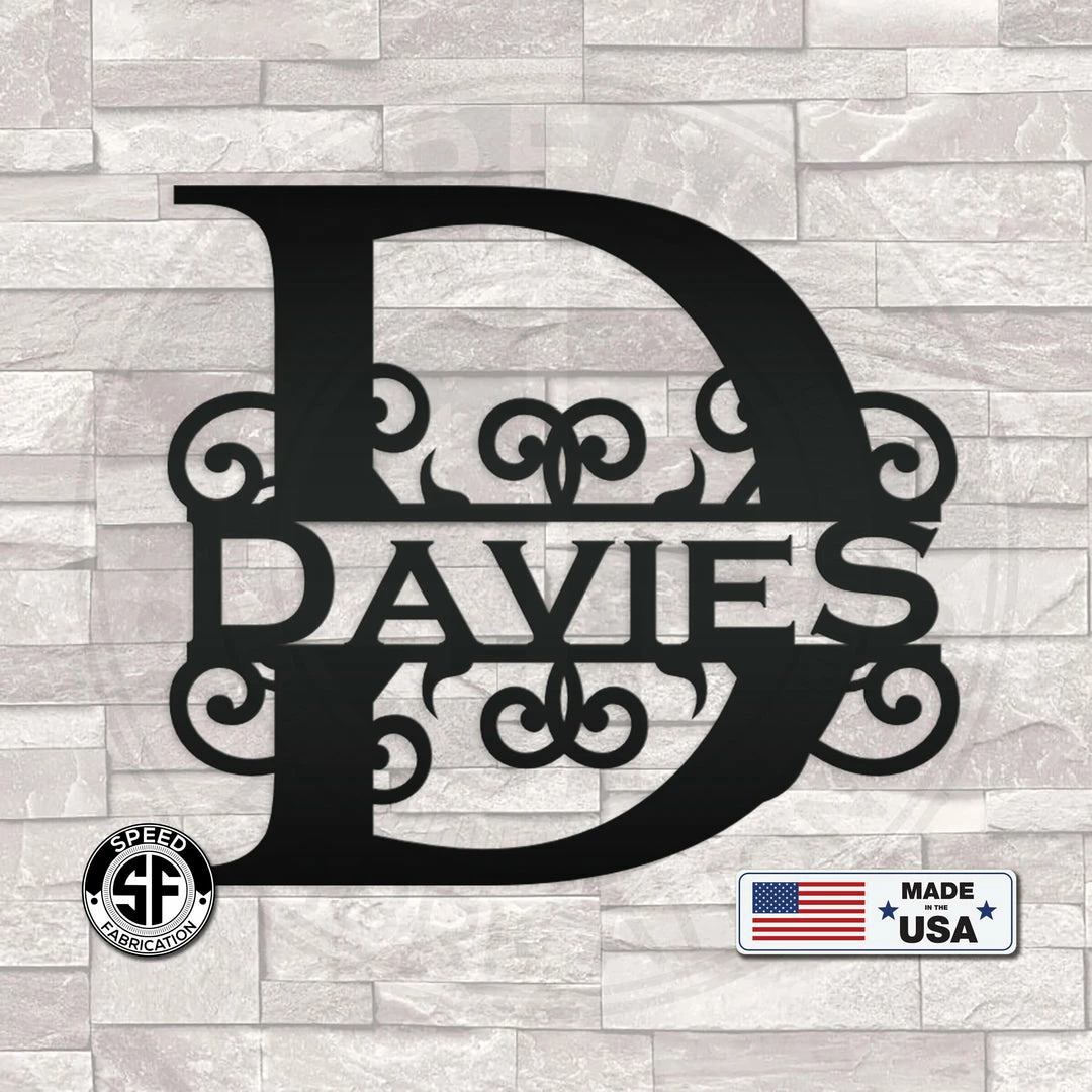 Speed Fabrication Personalized Split Curl Monogram Metal Sign