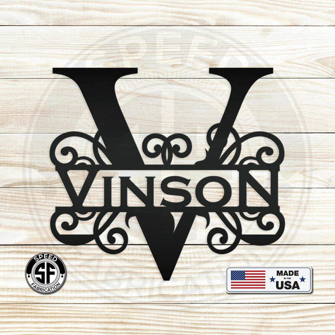 Speed Fabrication Personalized Split Curl Monogram Metal Sign