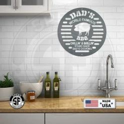 Speed Fabrication Dad's World Famous BBQ Metal Sign Outdoor Patio/Lawn Metal Signs