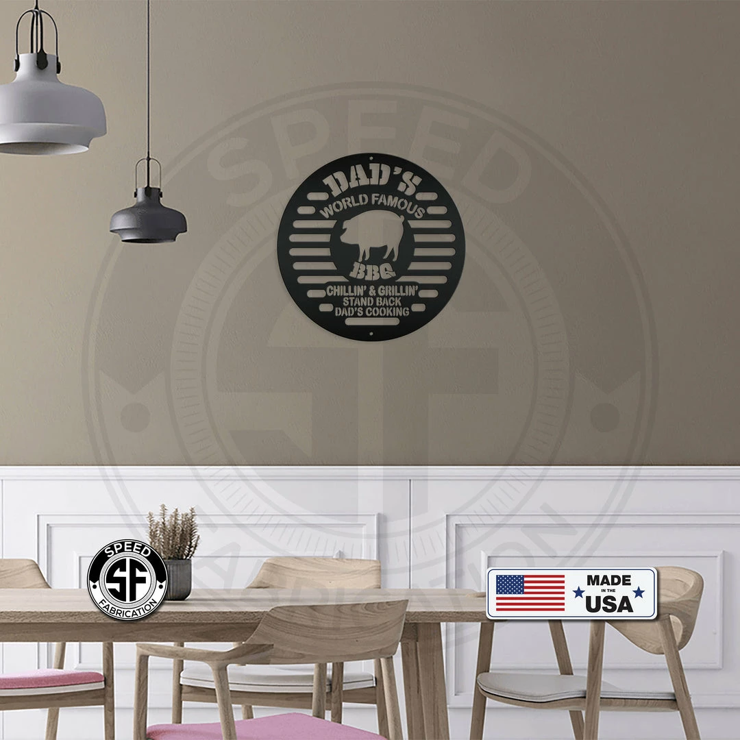 Speed Fabrication Dad's World Famous BBQ Metal Sign Outdoor Patio/Lawn Metal Signs