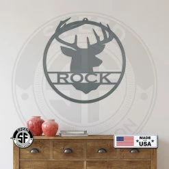 Speed Fabrication Hunting & Fishing Metal Signs Last Name Deer Monogram Wall Hanging Deer Head Metal Wall Sign Black Metal Sign Deer Head Home Decor Deer Head Metal Art Wedding Gift Groom