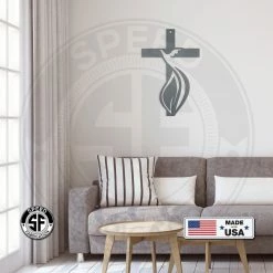 Speed Fabrication Home Decor & Gifts Cross Sign With Dove And Flame