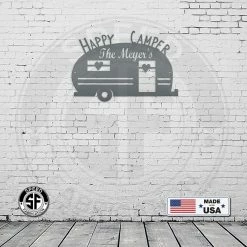 Speed Fabrication Personalized Happy Camper Family Name Metal Sign Home Decor & Gifts