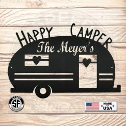 Speed Fabrication Personalized Happy Camper Family Name Metal Sign Home Decor & Gifts