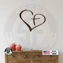 Speed Fabrication Cross Within Heart Outline Wall Decor