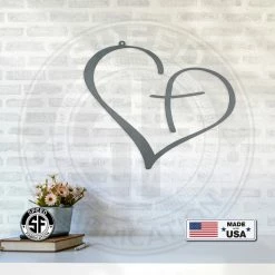 Speed Fabrication Cross Within Heart Outline Wall Decor