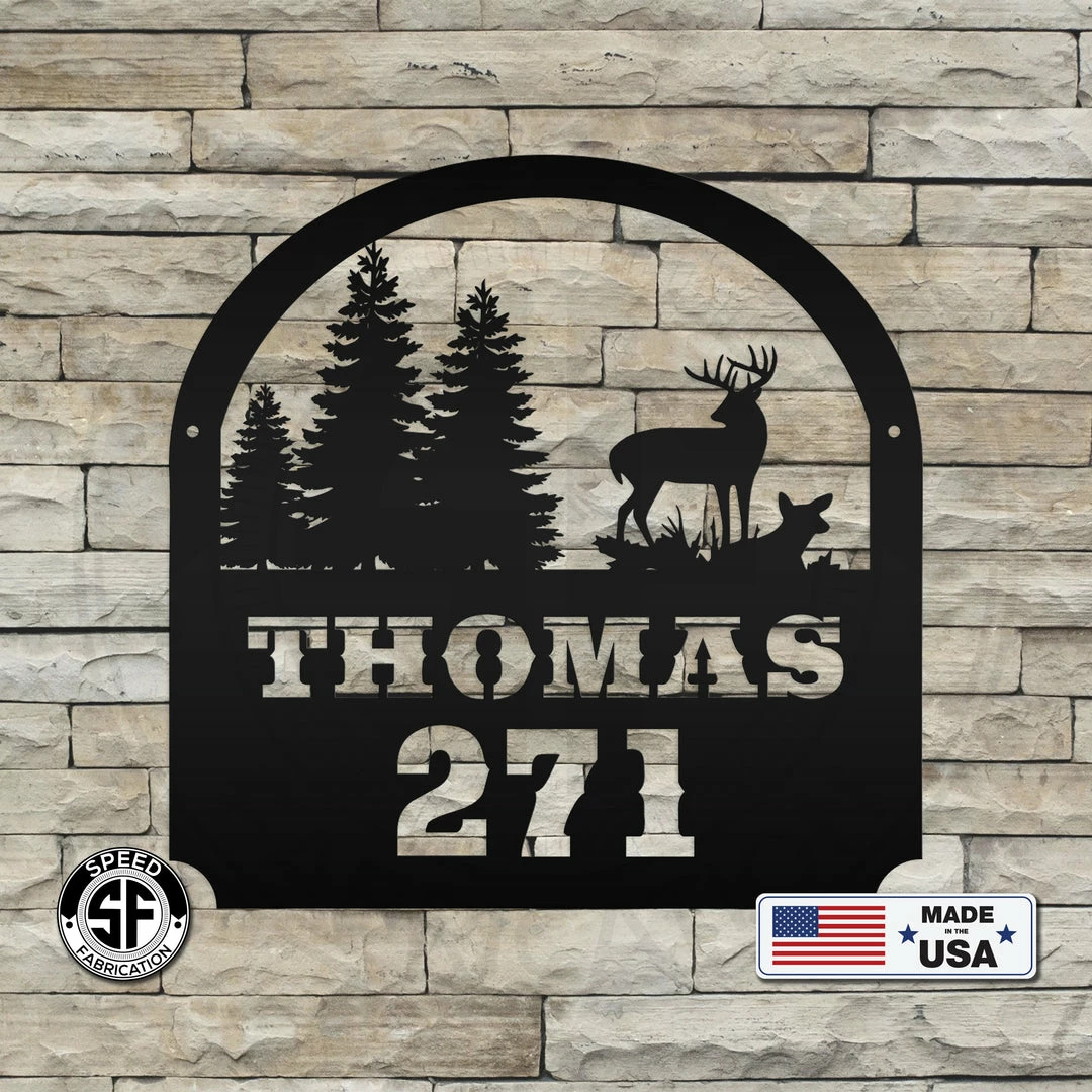 Speed Fabrication Custom Deer Scene Address Sign