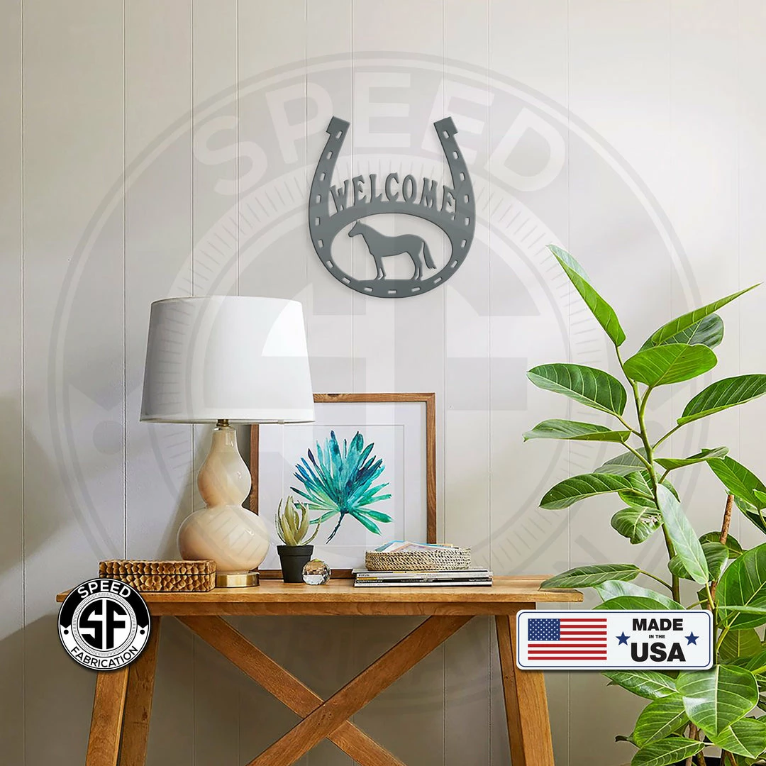 Speed Fabrication Horseshoe Welcome Metal Sign Farm Metal Signs