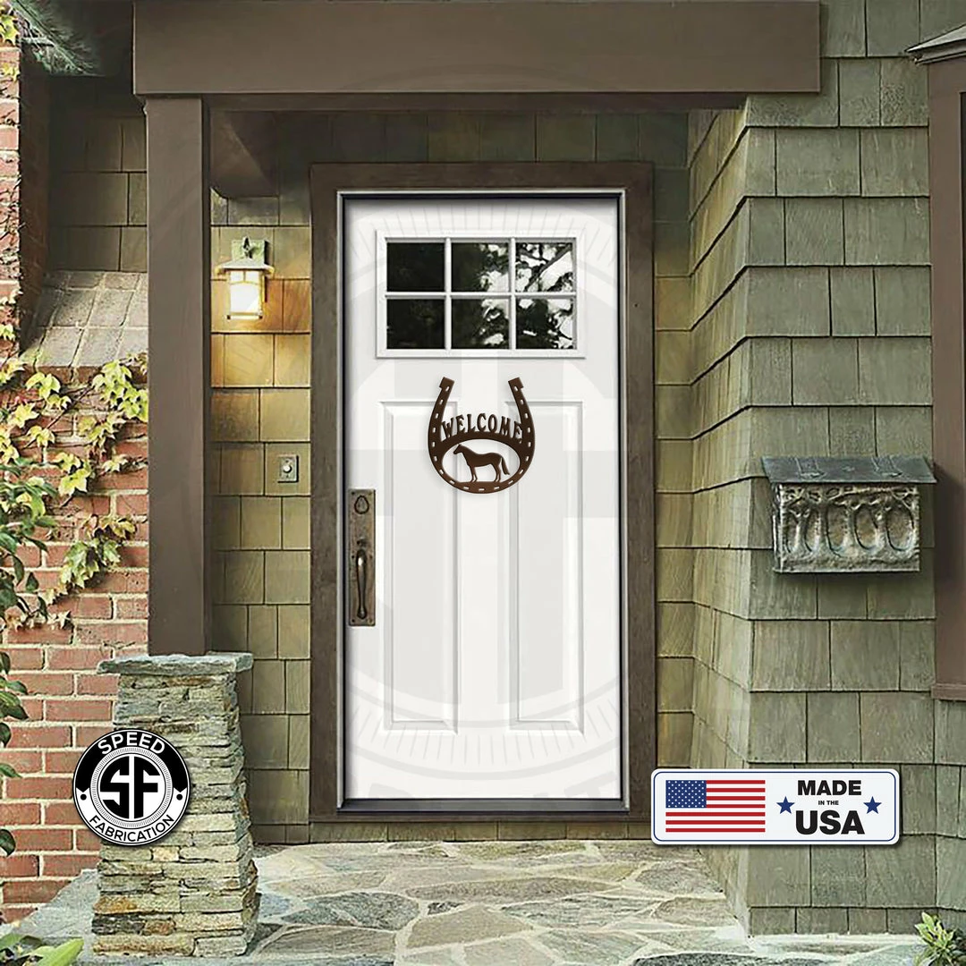 Speed Fabrication Horseshoe Welcome Metal Sign Farm Metal Signs