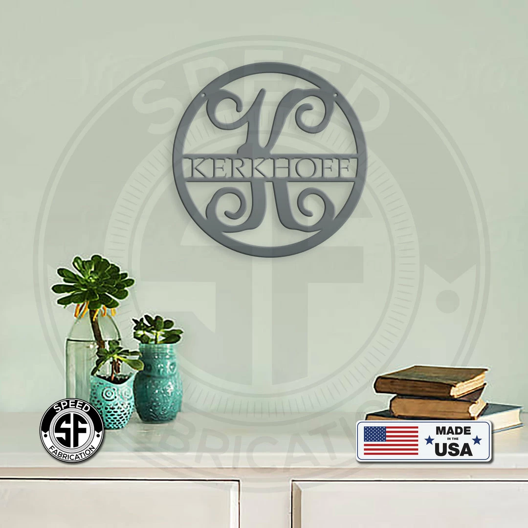 Speed Fabrication Vine Monogram Personalized Metal Sign