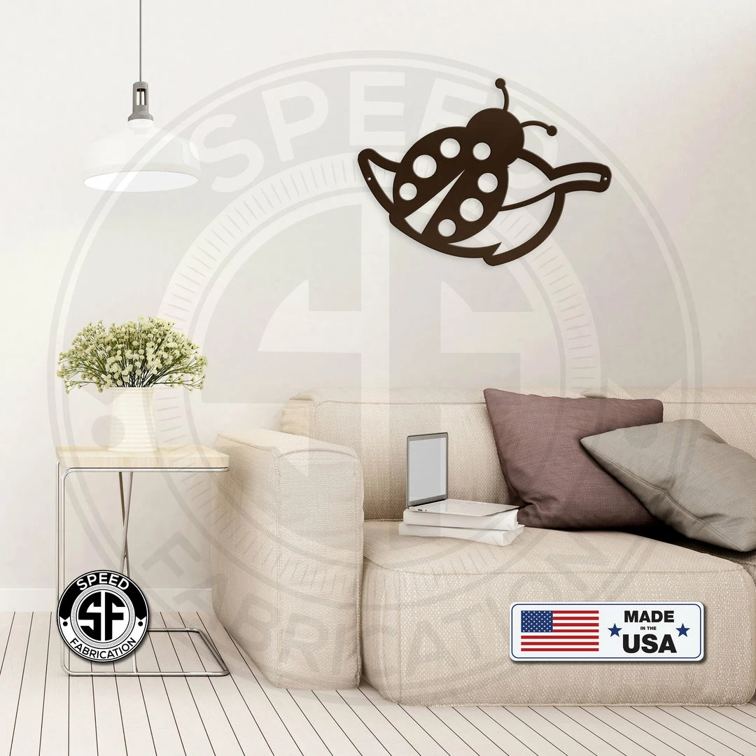 Speed Fabrication Decor Ladybug On Leaf Metal Sign