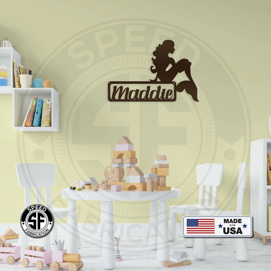 Speed Fabrication Decor Personalized Mermaid Square Metal Sign