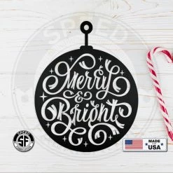 Speed Fabrication Merry & Bright Christmas Ornament Metal Sign Home Decor & Gifts