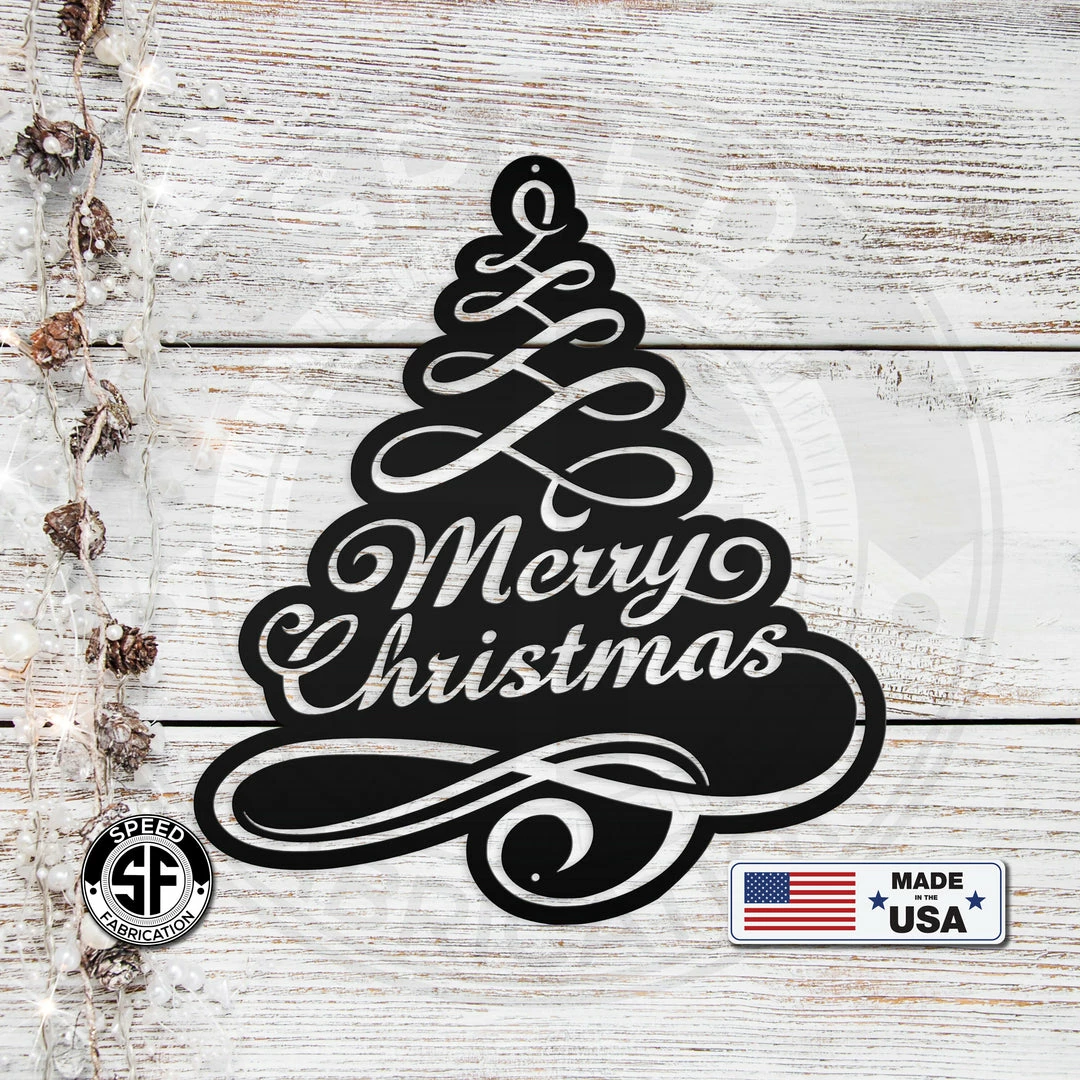 Speed Fabrication Merry Christmas Tree Metal Sign