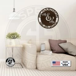 Speed Fabrication Personalized Mr. & Mrs. Monogram With Wedding Date Metal Sign