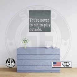 Speed Fabrication Never Too Old To Play Outside Metal Sign