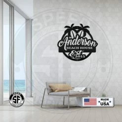 Speed Fabrication Personalized Palm Tree Family Beach House With Established Date Metal Sign- Indoor Outdoor - Pool Sign Outdoor Patio/Lawn Metal Signs