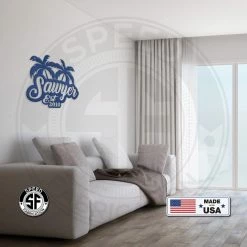 Speed Fabrication Most Popular Personalized Palm Tree Monogram With Established Date Metal Sign