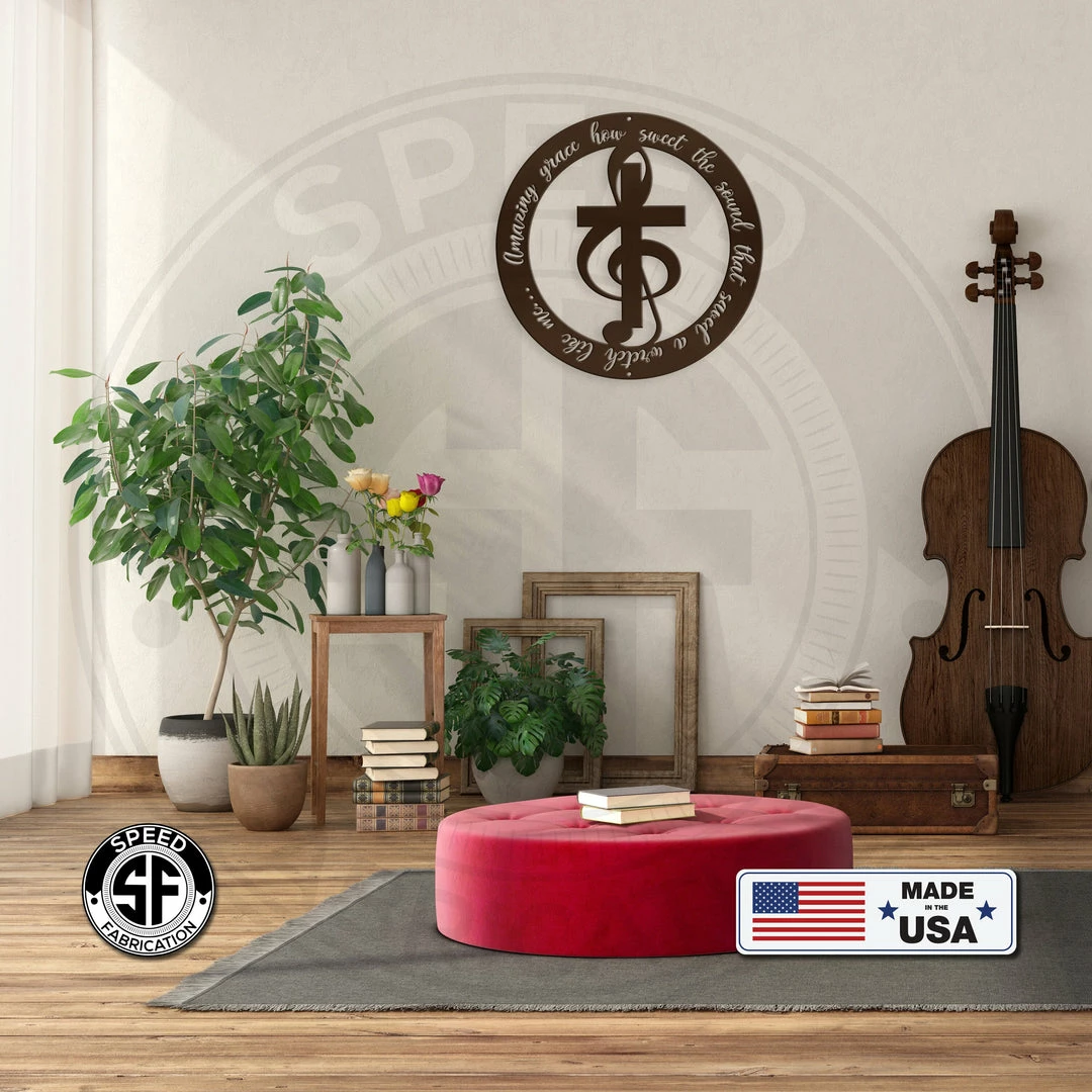 Speed Fabrication Round Amazing Grace Music Metal Sign