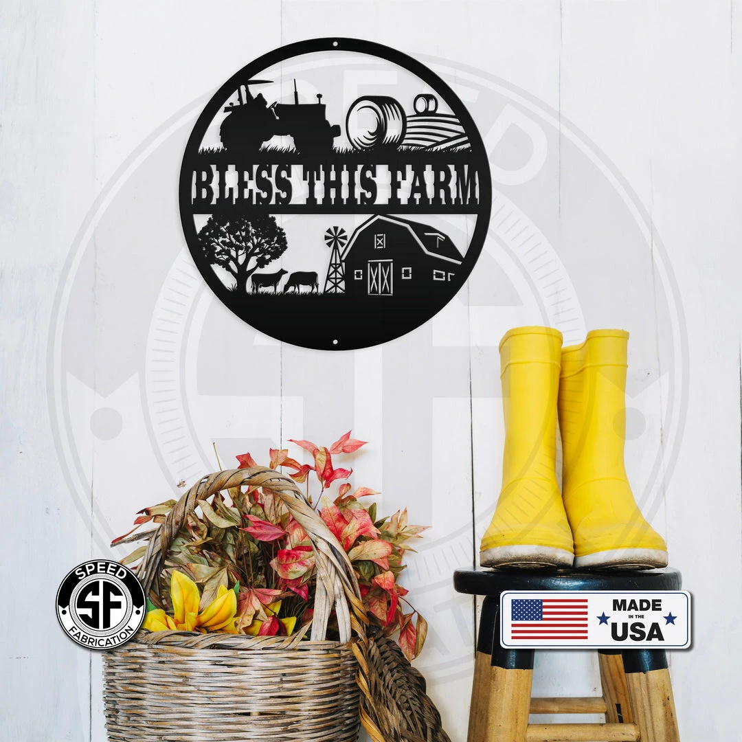 Speed Fabrication Round Farm Scene Bless This Farm Metal Sign Farm Metal Signs