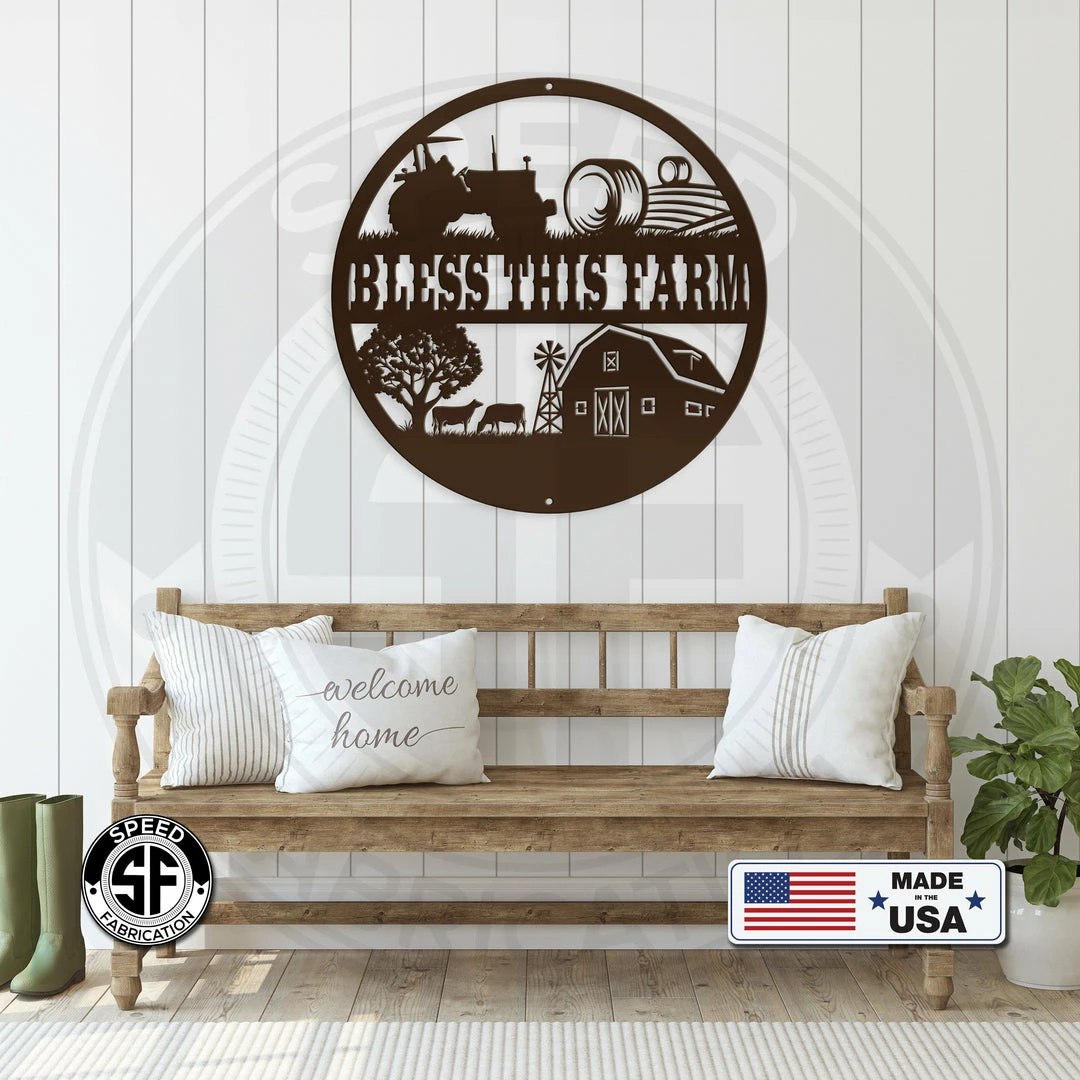 Speed Fabrication Round Farm Scene Bless This Farm Metal Sign Farm Metal Signs