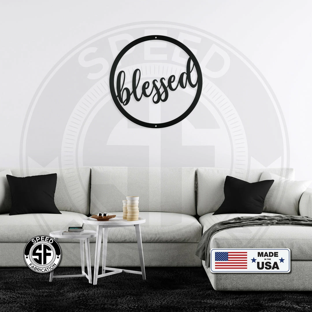 Speed Fabrication Round Blessed Metal Sign Decor