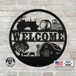 Speed Fabrication Round Farm Scene Welcome Metal Sign