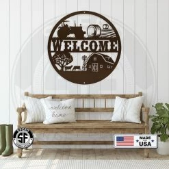 Speed Fabrication Round Farm Scene Welcome Metal Sign