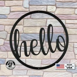 Speed Fabrication Home Decor & Gifts Outdoor Round Hello Metal Sign