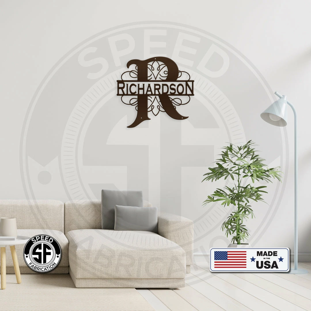 Speed Fabrication Swirl Split Personalized Metal Monogram Great Wedding Gift Home Decor & Gifts