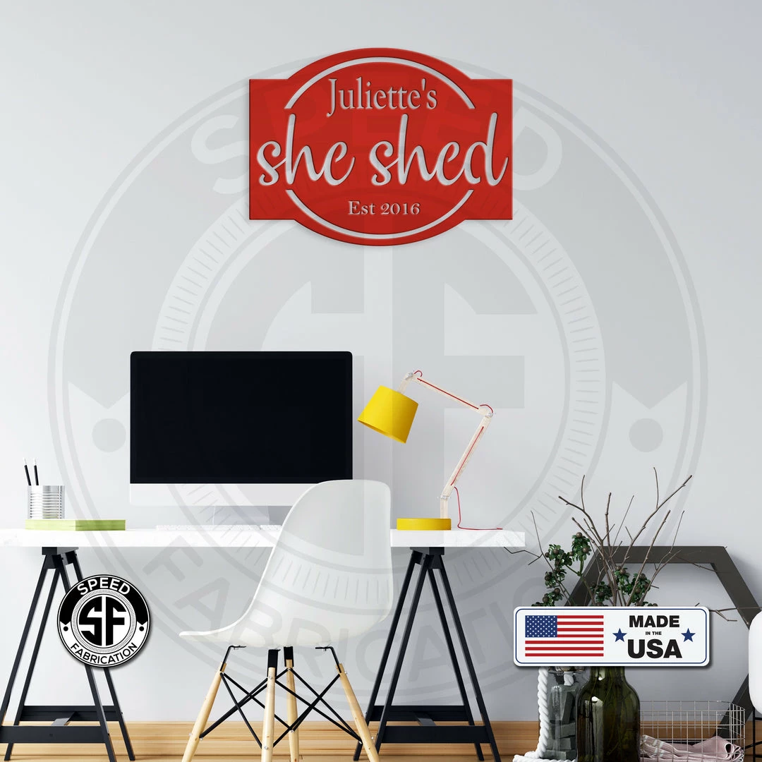 Speed Fabrication Personalized She Shed With Established Date Metal Sign