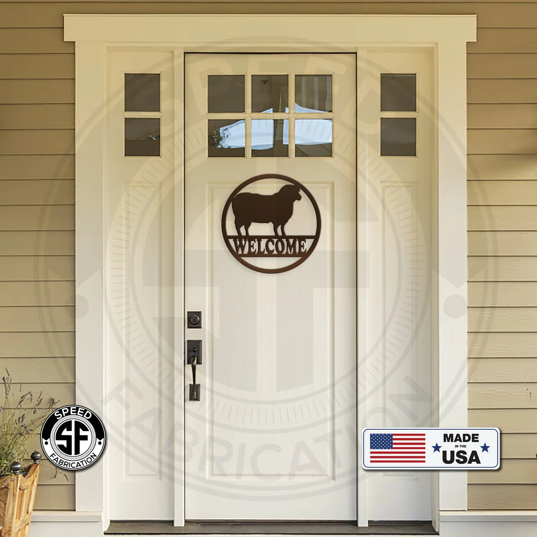 Speed Fabrication Sheep Welcome Metal Sign Monogram