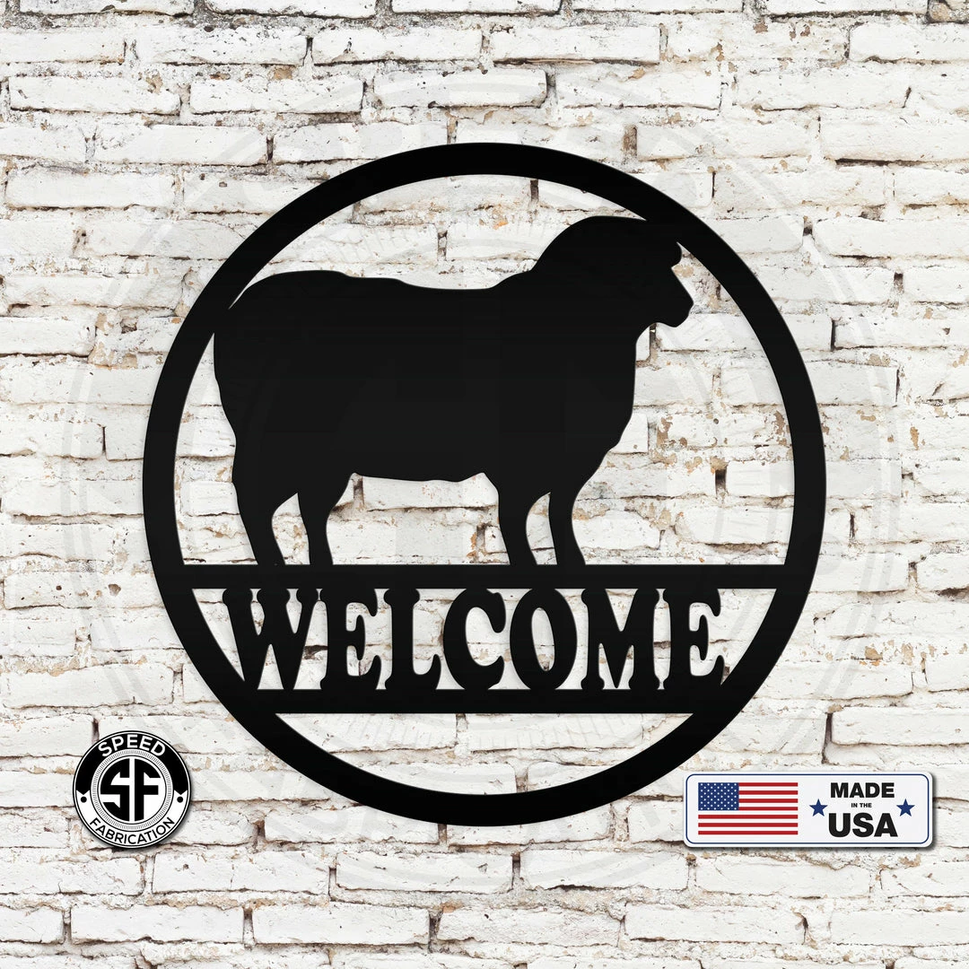 Speed Fabrication Sheep Welcome Metal Sign Monogram