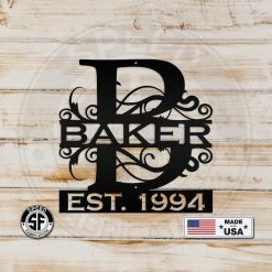 Speed Fabrication Decorative Family Name Sign With Initial And Established Date