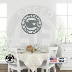 Speed Fabrication State Sign With Last Name - Choose Your State City Skyline